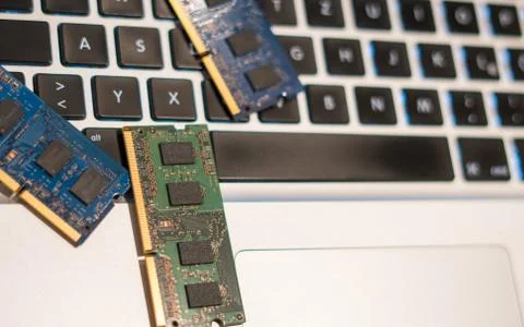 Computer components on the keyboard Foto stock