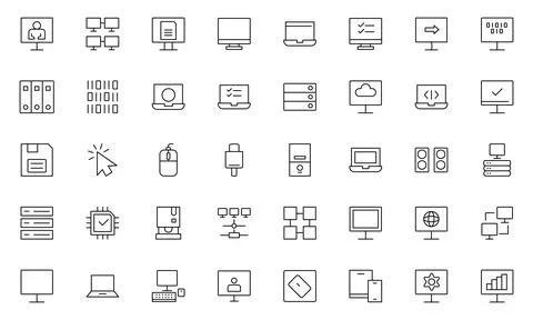 Computer components line icon set. Containing online, computer, network, we.. 스톡 일러스트