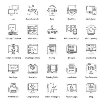 Computer Components Line Vectors Pack Stock Illustration