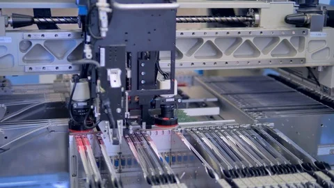 Computer components, microchip production on modern industrial equipment. Stock Footage 78178862