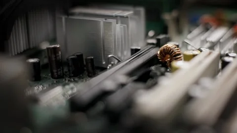 Computer components. Motherboard. Macro shot with dinamic light Stock Footage 185372006