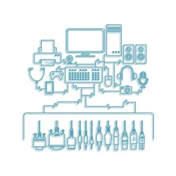 Computer Components With Peripheral Devices Stock Illustration