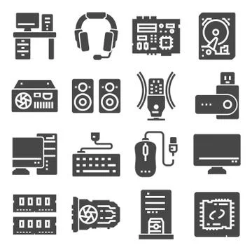 Computer Components Related Vector Icons Set Illustrations イラスト素材