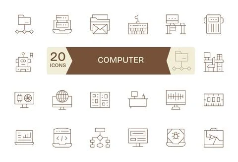 Computer Comprehensive Vector Bundle with 24 Detail Enhanced Thin Line Reti.. Stock Illustration