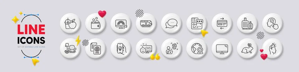 Computer, Computer fingerprint and Brand ambassador line icons. For web app Stock Illustration