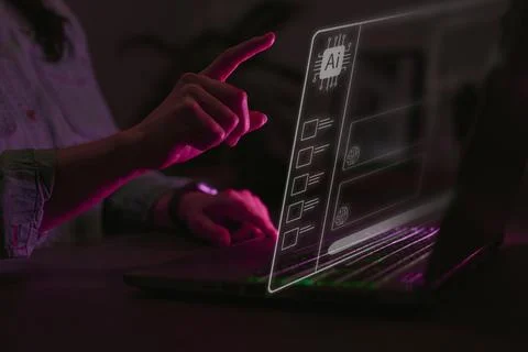 Computer Concept With Artificial Intelligence AI Overlay Projected Onto Screen Stock Photos