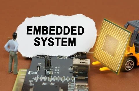 Computer concept. On the board with microcircuits lies a paper plate with the 스톡 사진