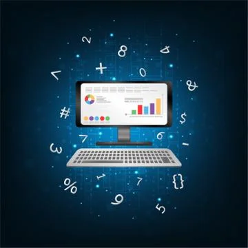 Computer in the concept of computing a lot of information. Stock-Illustration