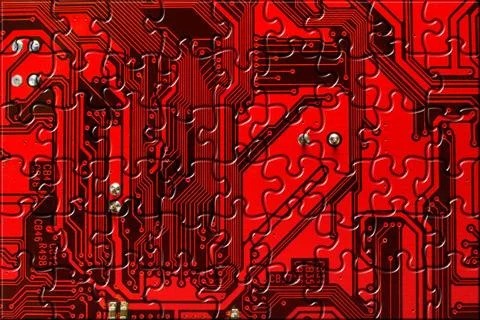 Computer conceptual background Computer board made of puzzle, technology c... Foto stock