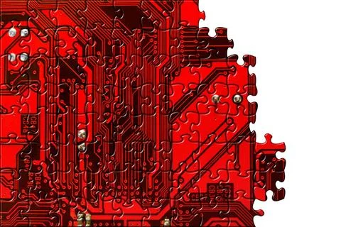 Computer conceptual background Computer board made of puzzle, technology c... Foto stock