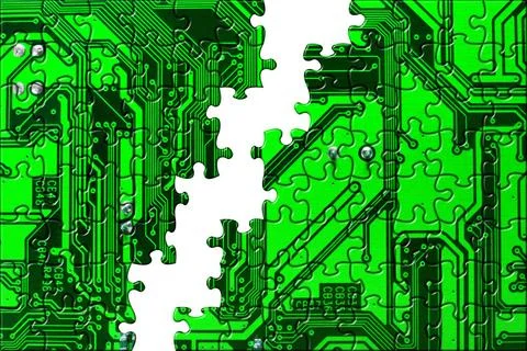 Computer conceptual background Computer board made of puzzle, technology c... Stock Photos