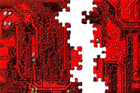 Computer conceptual background Computer board made of puzzle, technology c... Foto stock