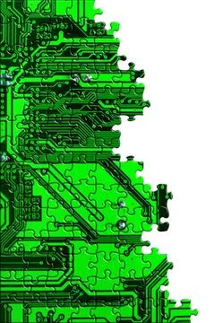 Computer conceptual background Computer board made of puzzle, technology c... Foto stock