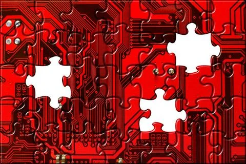 Computer conceptual background Computer board made of puzzle, technology c... Foto stock