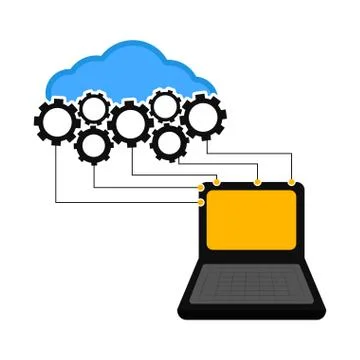 Computer connected to a cloud Illustrazione stock