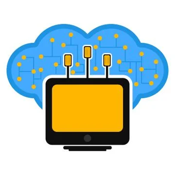 Computer connected to a cloud Illustrazione stock