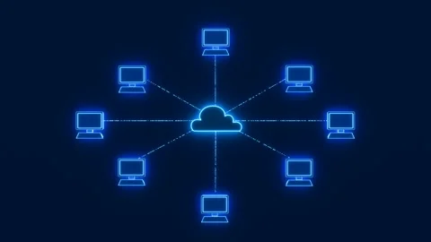 Computer connected to a cloud, transfer of data. Video stock 303000552