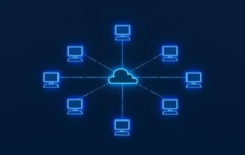  Computer connected to a cloud, transfer of data. Computer connected to a ... Stock-Fotos