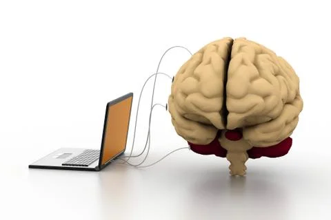 Computer connected to a human brain. Stock Illustration