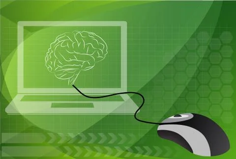A computer connected to a human brain, vector. Stock Illustration