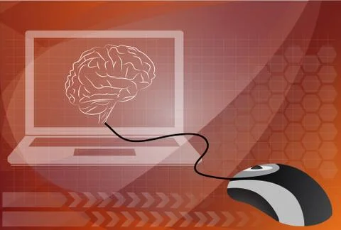 A computer connected to a human brain, vector. Illustrazione stock