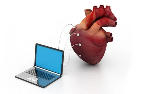 Computer connected to a human heart. Stock-Illustration