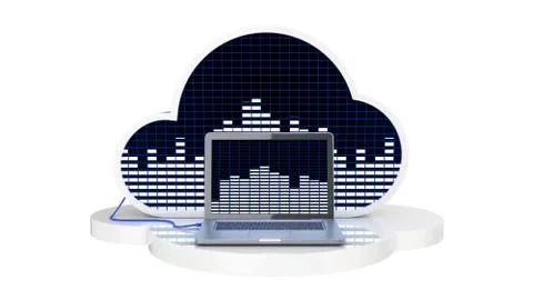 Computer connected to music cloud server, Cloud music concept Stock Illustration
