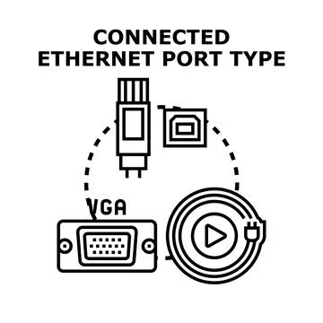 Computer connecting cables and ports concept illustration Stock Illustration
