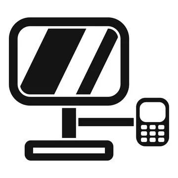 Computer connecting to mobile phone using cable icon Stockillustratie