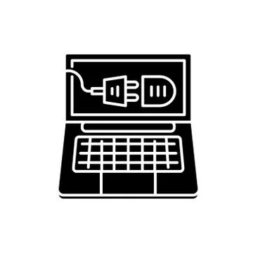 Computer connection black icon, vector sign on isolated background. Computer Stock Illustration
