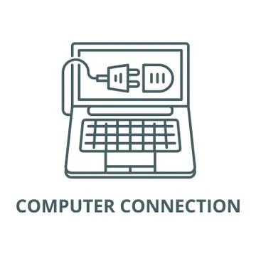 Computer connection vector line icon, linear concept, outline sign, symbol 스톡 일러스트