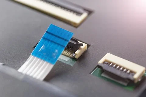 Computer connector and cable on the processor electronic board. Stock Photos