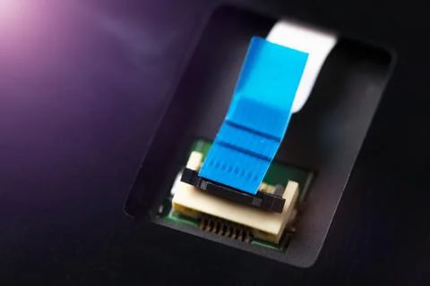 Computer connector and cable on the processor electronic board. Foto stock