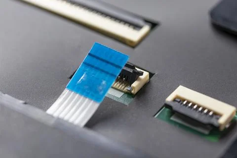 Computer connector and cable on the processor electronic board. 写真素材