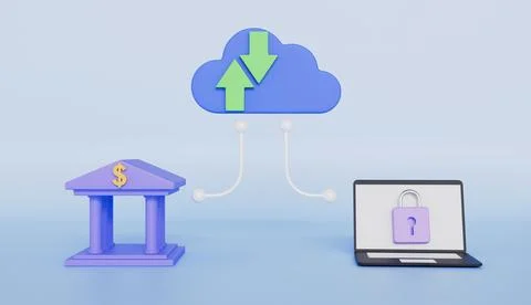 Computer connects to online data storage, online database, transfer data Stock Illustration