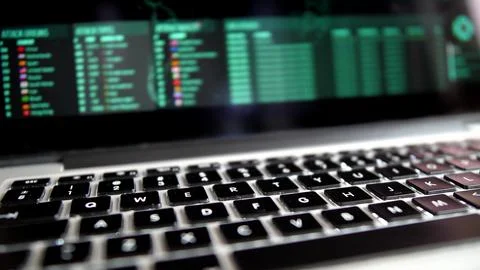 Computer Console Programming Hacking Code Displayed on Laptop Screen 写真素材