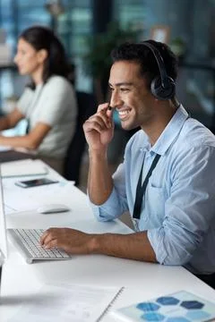 Computer, consulting and headset with man in call center for assistance, fe.. 写真素材