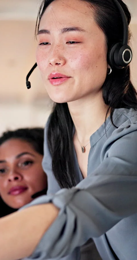 Computer, consulting and supervisor with woman in call center for feedback, Stock Footage 336633836