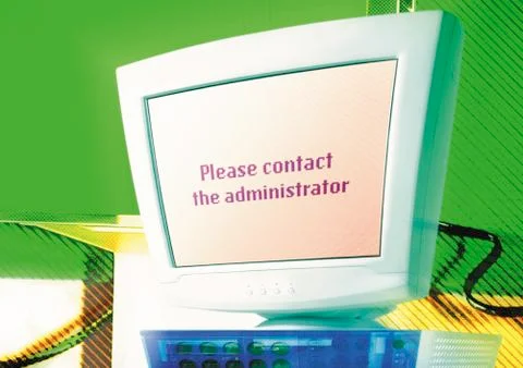 Computer, "Contact administrator" message on screen, digital composite. Stock Photos