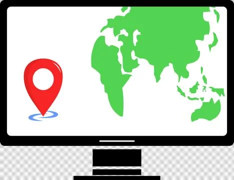 Computer with continents and maps icon inside Stock Illustration