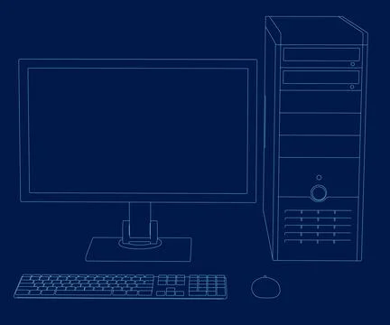 Computer contour technology icon. Front view. Vector illustration Illustrazione stock