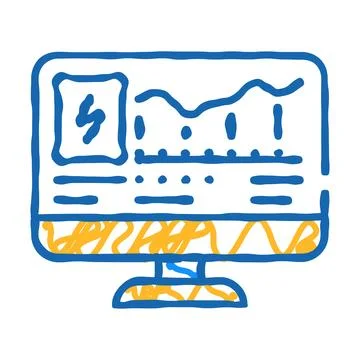 Computer control of electricity consumption icon doodle illustration 스톡 일러스트