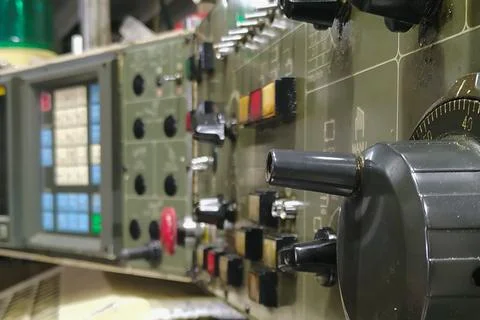 Computer control panel lathe with numerical control Stock Photos