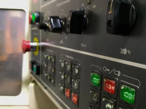 Computer control panel lathe with numerical control Stock Photos