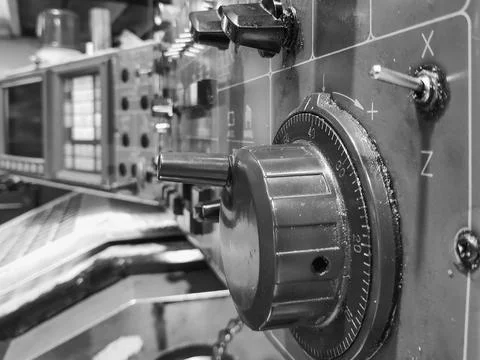Computer control panel lathe with numerical control Stock Photos