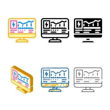 Computer control of variety electricity consumption color icon vector Stock Illustration