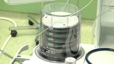 Computer controlled medical ventilator machine in the emergency room. Stock Footage 126928374