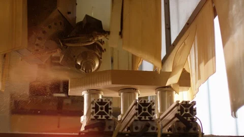 Computer controlled milling machine shaping a large piece of wood Video stock 119032470