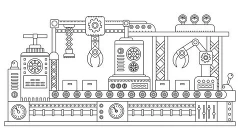 Computer controlled robots packing cardboard boxes of industrial assembly line Stock Illustration