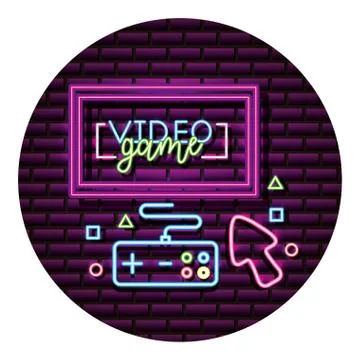 Computer controller arrow neon video game wall 스톡 일러스트